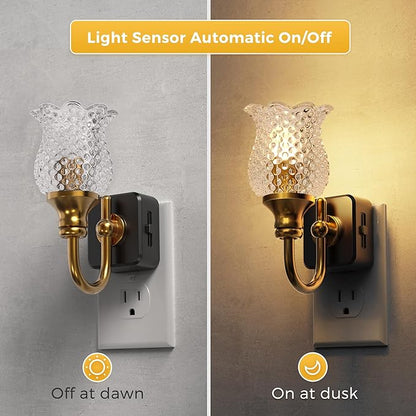 L LOHAS LED Night Lights Plug into Wall, 3000K Soft White LED Floral Night Lights with Auto Sensor, 0-100lm Adjustable Brightness, for Hallway Bedroom Stairway