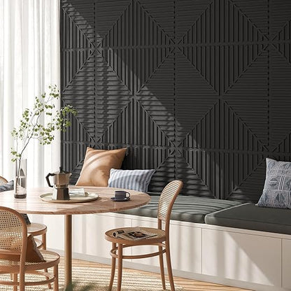 Art3d 12-Pack Drop Ceiling Tiles 2x2 FT, PVC 3D Textured Panels for Interior Wall Decor Living Room Bedroom Office, 24x24 Inch, Black