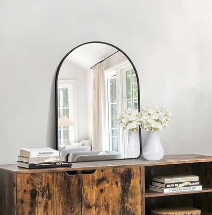 GLASHOM 20"x28" Black Arched Mirror for Bathroom, Wall Mounted Mirror, Aluminum Alloy Brushed Framed Wall Mirror, Anti-Rust, Large Mirror for Over Sink, Bedroom, Entryway Vertically Hanging