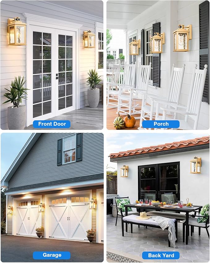 VIANIS Motion Sensor Porch Lights, Outdoor Light Fixtures Wall Mount Dusk to Dawn, Gold Waterproof Exterior Lights for House, Outdoor Wall Lights for House, Doorway, Patio, Anti-Rust