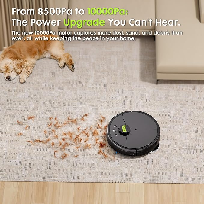 Robot Vacuum and Mop, Pet Hair Tangle-Free Cutter Technology, Max 10,000Pa Suction, Laser Navigation, Pet Laser, 75-Days Capacity, Carpet Lift Detection, APP ＆ Voice Control, Robotic Vacuums Cleaner