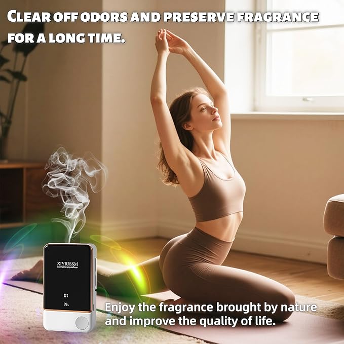 Waterless Essential Oil Diffuser for Home & Office Cordless Battery Operated Aroma Diffuser with 7 Mist Levels, Ultrasonic Air Freshener for Large Rooms Bedroom Bathroom Car Small & Portable