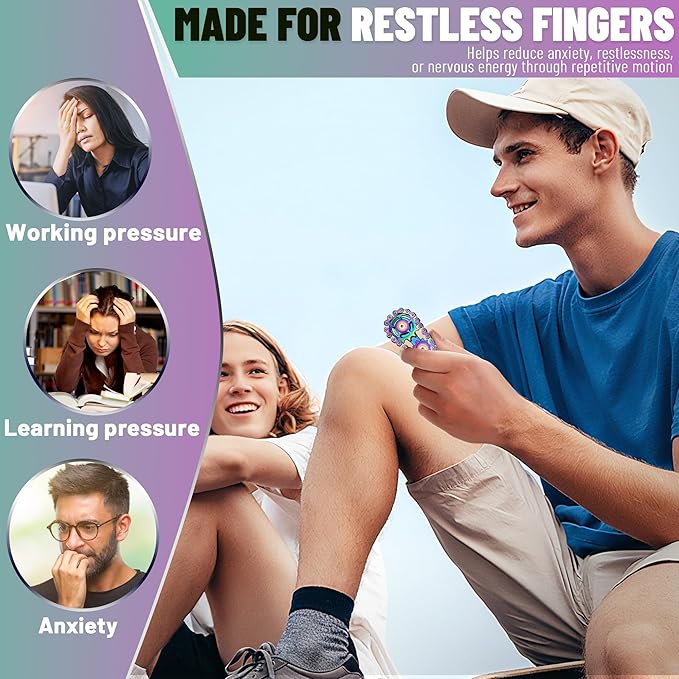 Valentines Day Gifts for Teens Boys Metal Fidget Spinner Toys for Adults Figette Bike Chain Roller Cool Gadgets ADHD Anxiety Stress Relief Items Figet Desk Offices EDC Men - Rainbow+Blue