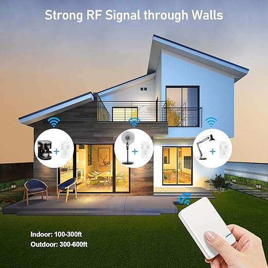 Thinkbee Remote Control Outlet Plug, 15A /1500W 600ft RF Range Wireless Light Switch Kit, Expandable Remote Outlet Switch for Lamp Fan Household Appliances, 80-275V with Anti-Surge 4000V
