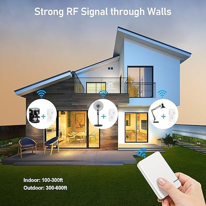 Thinkbee Remote Control Outlet Plug, 15A /1500W 600ft RF Range Wireless Light Switch Kit, Expandable Remote Outlet Switch for Lamp Fan Household Appliances, 80-275V with Anti-Surge 4000V