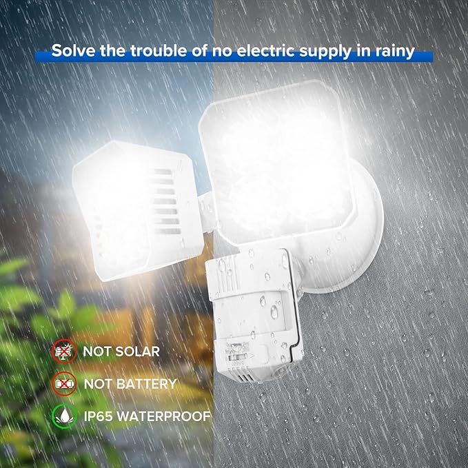 SANSI 36W 3600LM Motion Sensor Outdoor Lights, 50,000 Hrs Lifespan LED Flood Light Outdoor Motion Sensor, 350W Equiv 5000K Dusk to Dawn IP65, Super Bright for Yard Garage, White, Wired