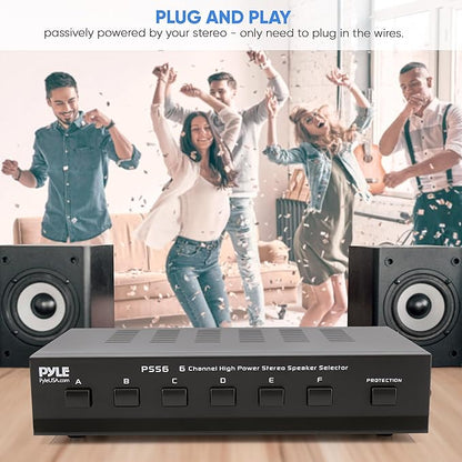 Pyle Home Premium New and Improved 6 Zone Channel Speaker Switch Selector Switch Box Hub Distribution Box for Multi-Channel High Powered Stereo Amplifier A,B,C,D Switches, 6 Pairs Of speakers - PSS6