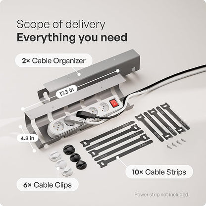 PAMO Cable Management Under Desk for Easy mounting Under-Table I Set of 2 - with 10X Cable Ties I Desk Organizer for Office/Home Office Table Thoughtful Cable Tray Holder
