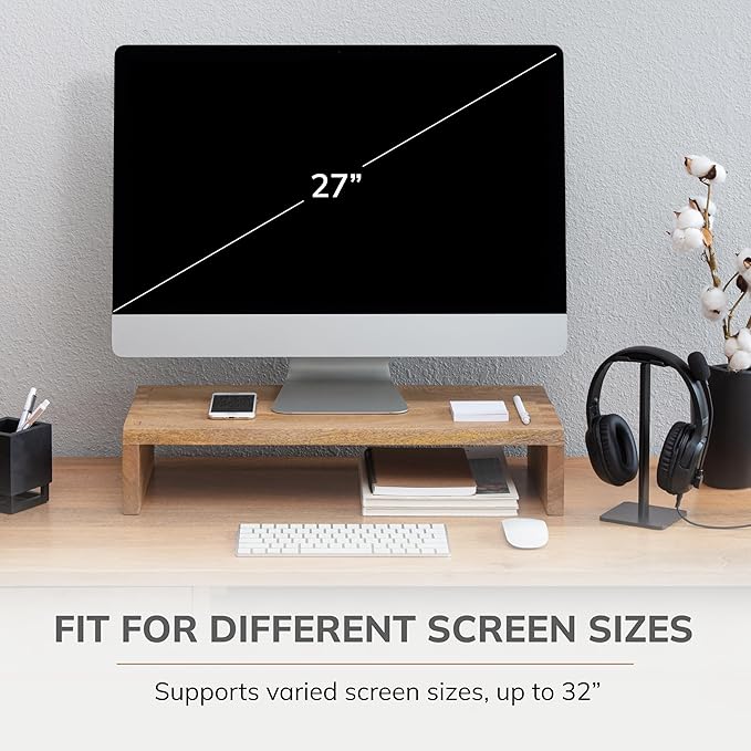 Anji Mountain Wooden Monitor Stand - Elegant Monitor Riser, Perfect Monitor Stand for Desk Organization, Durable Wood Construction monitor stands, Enhances Ergonomics and Workspace Efficiency,Natural