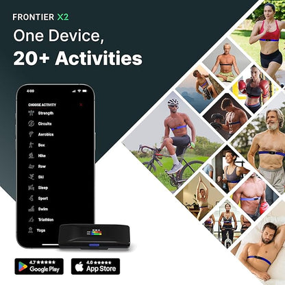 Frontier X2 Smart Heart Rate Monitor Chest Strap, Wearable Heart Rate Monitor with Strain, Breathing Rate, Real Time Vibration Alerts and 20+ Fitness Activities with Continuous Heart Monitoring