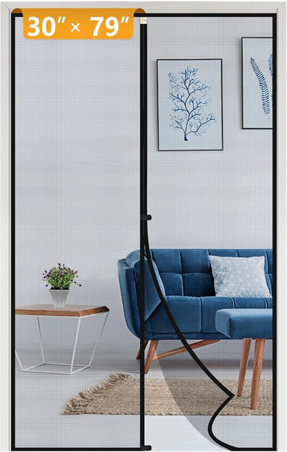 yotache Magnetic Screen Door Fits Door Size 30 x 79, Screen Size 32" x 80" Double-Sewed, Close-Stitching, Top Anti-Tear, Heavy Duty with Full Frame Hook&Loop Strip Black