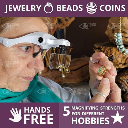 Vision Aid Magnifying Glasses with Light for Close Work, Illuminated Hands Free Headband Magnifier Goggles with Storage Case for Hobby Painting Reading Coin Watch Bead Jewelry…