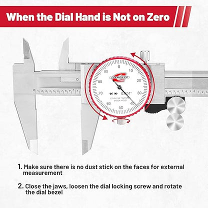 Standard Gage 0-6" Range SAE Dial Caliper Measuring Tool, Analog Precision Micrometer Caliper ±0.001" Accuracy, Manual Mechanical Metal Stainless Steel Measuring Dial with 4-Way Measurements