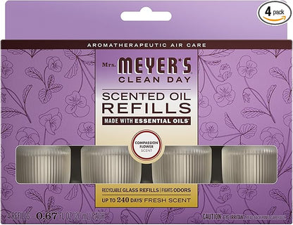 MRS. MEYER'S CLEAN DAY Scented Oil Refills, Compassion Flower, contains 4 .67 fl oz refills