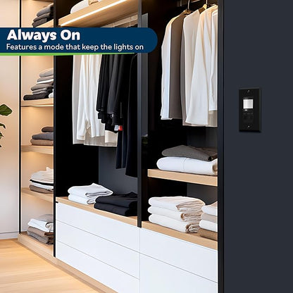 TOPGREENER in Wall PIR Motion Sensor Light Switch, Occupancy Sensor Switch, 𝐍𝐞𝐮𝐭𝐫𝐚𝐥 𝐖𝐢𝐫𝐞 𝐑𝐞𝐪𝐮𝐢𝐫𝐞𝐝, On/Off Override, 𝐒𝐢𝐧𝐠𝐥𝐞 𝐏𝐨𝐥𝐞, 4A, 500W, TSOS5-BKWP,Black