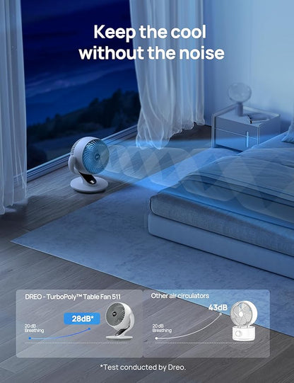 DREO Oscillating Fan for Bedroom, 13 Inch Quiet Table Fans for Home Whole Room, 70ft Powerful Airflow, Desk Air Circulator Fan with Remote, 120° Adjustable Tilt, 4 Speeds, 8H Timer, for Office Desktop