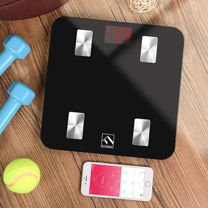 FITINDEX Scale with BMI, Body Fat, Muscle Mass, Smart Scale for Body Weight, Bluetooth, Digital, Sync with App, User Health Equipment