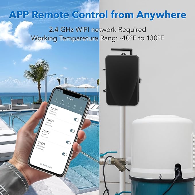 BN-LINK Pool Timer, Outdoor WiFi Timer Switch for Water Heater, Pool Pump, Metal Casing, Heavy Duty 40A 120-277 VAC 2HP