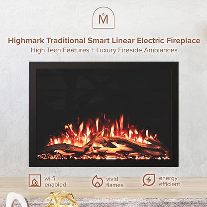 Modern Ember Highmark Traditional 38 Inch Built-in Smart Electric Fireplace Insert | Alexa/WiFi Enabled - Remote Included | Electric Firebox Heater with Multi-Color Flames | 1500W