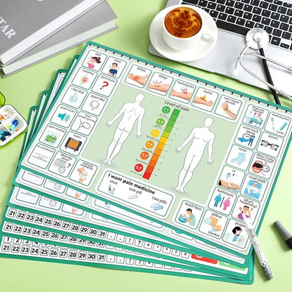 6 Pcs Communication Board for Nonverbal Adults Aphasia Colorful Picture Symbol Communication Cards for Patients Children(Green)