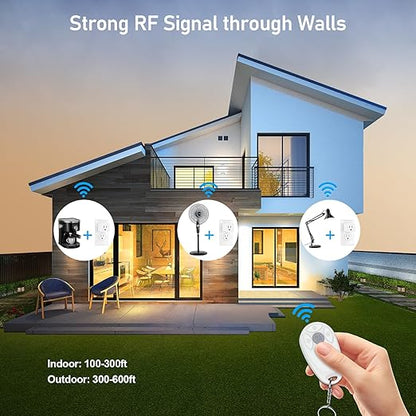 Thinkbee Remote Control Outlet, 15A /1500W 300ft RF Range Wireless Light Switch Kit, Expandable Remote Outlet Electrical Switch for Lamp Fan Household Appliances, 80-275V with Anti-Surge 4000V