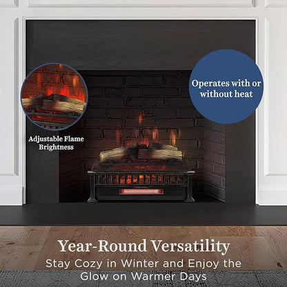 Country Living 23 inch Electric Log Set | Crackling Sound | 1000 Sq Ft Heater | Faux Logs Insert with Infrared Flames for Existing Fireplaces | Remote Control Included