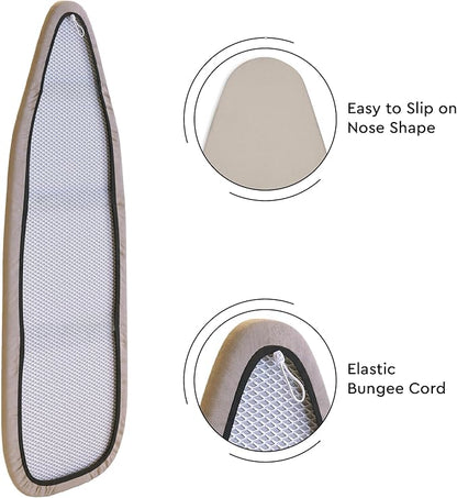 Encasa XO Ironing Board Cover and Pad 49"x18" - 4mm Felt Wide Iron Board Cover with Padding - Heat Resistant, Stain-Safe Dye, Non Slip Elastic Bungee Cord Tightening Iron Table Cover Light Grey
