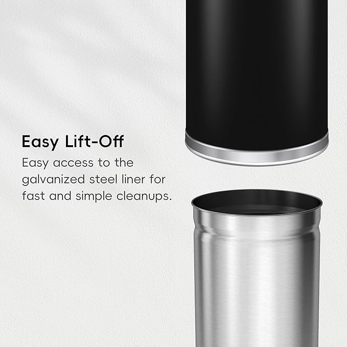 EKO Eternal 56L/15 Gallon Large Capacity Tall Commercial Trash Can, Round Open Top Waste Bin for Indoor and Outdoor, Black Steel Heavy-Duty, Durable Metal Garbage Bin for Home, Office, Restaurant