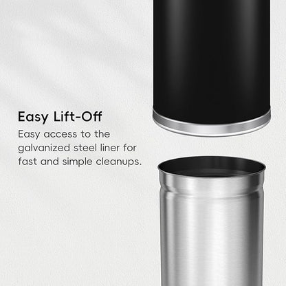 EKO Eternal 56L/15 Gallon Large Capacity Tall Commercial Trash Can, Round Open Top Waste Bin for Indoor and Outdoor, Black Steel Heavy-Duty, Durable Metal Garbage Bin for Home, Office, Restaurant
