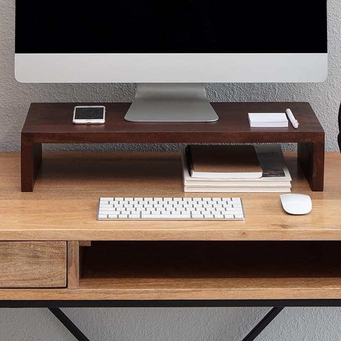 Anji Mountain Wooden Monitor Stand - Elegant Monitor Riser, Perfect Monitor Stand for Desk Organization, Durable Wood Construction monitor stands, Enhances Ergonomics and Workspace Efficiency,Walnut