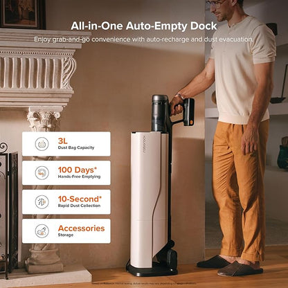 roborock H60 Hub Ultra Cordless Vacuum Cleaner with Auto-Empty Dock, 210AW Suction Stick Vacuum Cleaners for Home and Pet Hair, Rechargeable, 90-Min Runtime, Anti-Tangle Brush, 140° LED Dust Detection