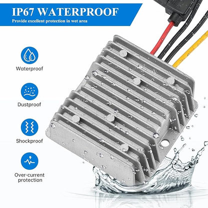 DC 24V to 12V Regulated Converter 20A 240W Step-Down Converter (Input: 20V-60V) 12V to 24V DC Power Converter with Fuse Waterproof Module Suitable for Golf Carts, RVs, Electric Motors, etc.