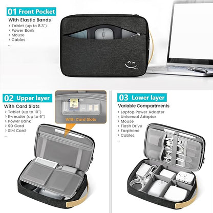 Travelkin Large Cord Organizer Travel, Electronic Organizer Travel Case, Expandable Cable Organizer Bag For Cords, Chargers Phone, Usbs, Tablet (Up to 10"), SD Card (Black)