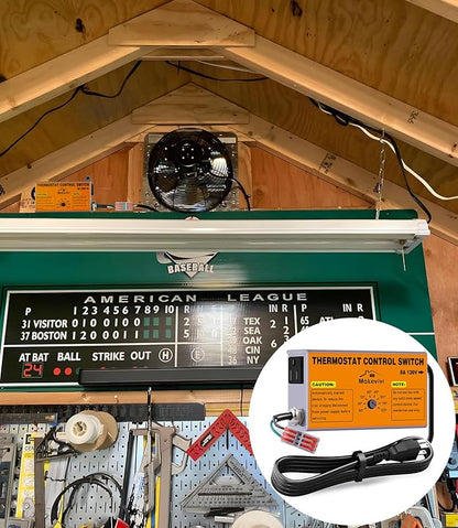Attic Fan Thermostat-Control: with Socket and Wire Connector, Can Be Connected to Two Fans, Replacement Thermostat with Overload Protector, Temperature Controlled Exhaust Fan for Workshop, Greenhouse