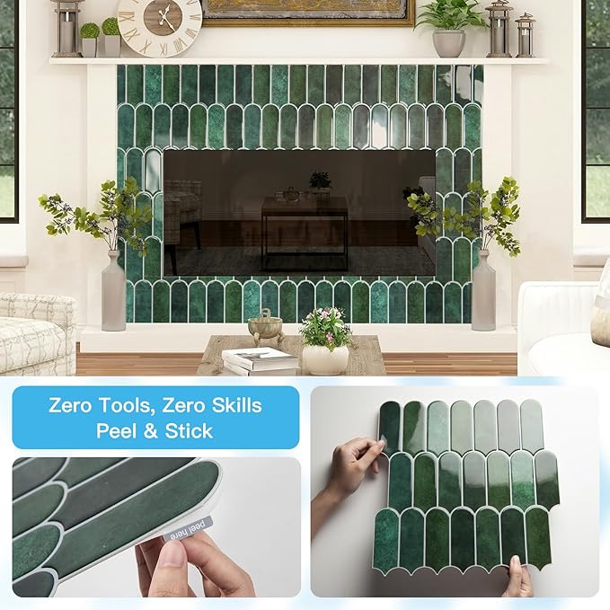 Art3d 12 x 12 Inch Heavy-Duty Peel and Stick Backsplash, Self-adhesive Wall Tiles for Kitchen Bathroom Decor, 10-Pack Dark Green