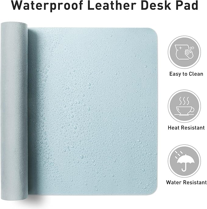 Aothia Leather Desk Pad Protector, Mouse Pad, Office Desk Mat, Non-Slip PU Leather Desk Blotter, Laptop Desk Pad, Waterproof Desk Writing Pad for Office and Home (31.5" x 15.7",Baby Blue)