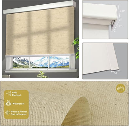 COOLWINDS Motorized Blinds with Remote Cordless Automatic Motorized Shades Custom Blinds for Windows Smart Curtains Compatible with Alexa Google Home(Light Filtering Linen Soft Dunes,W70 x H72in)