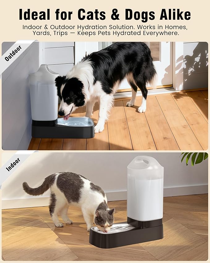 Automatic Dog Water Bowl Dispenser - 2.4 Gallon Stainless Steel Gravity Pet Water Feeder with Ergonomic Handle Design Anti Splash Drinking Bowl Without Filter Easy to Clean Multi Pet Use