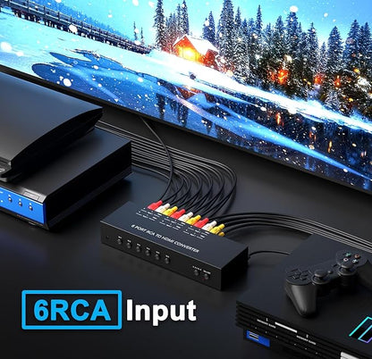 Dingsun 6Port AV to HDMI Converter, Will Convert Input Analog Aignals to a Digital Output Signal, Built-in 16:9/4:3 Adjustment, Perfect for Old Video Game Systems,PS,WII,Xbox,DVD,VHS(with Remote)