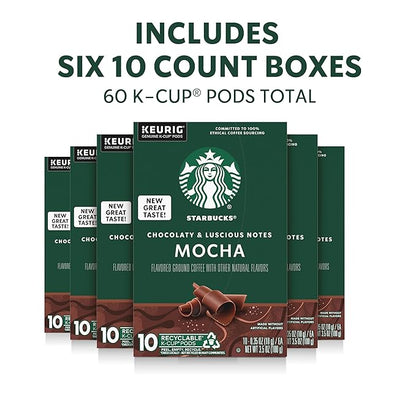 Starbucks K-Cup Coffee Pods, Flavored Hot or Iced Coffee, Mocha, 60 Keurig Pods