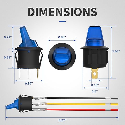 DaierTek Lighted Rocker Toggle Switch UL Listed 12V 20A ON/Off 3 Pin Round LED Illuminated Mini Toggle Switch SPST Switch for Automotive Car Marine Boat -8pcs