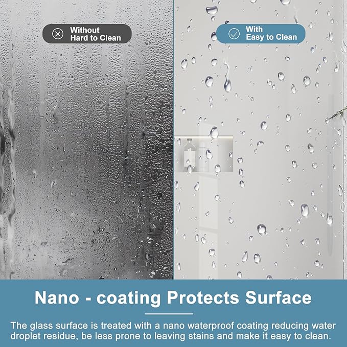 Bathbliss 36" W x 76" H Frameless Shower Glass Panel, 8mm Clear Tempered Glass, Fixed Walk-In Shower Screen, Brushed Nickel Finish, Reversible Installation
