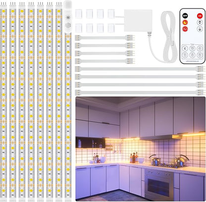 LAFULIT Under Cabinet Lighting Kit - 8 PCS 20 Inch Pre-Cut Strips, 2700K Warm White Flexible LED Strip Lights with Remote and Power Adapter for Kitchen Cabinets, Shelf, Desk, Counter - 13ft
