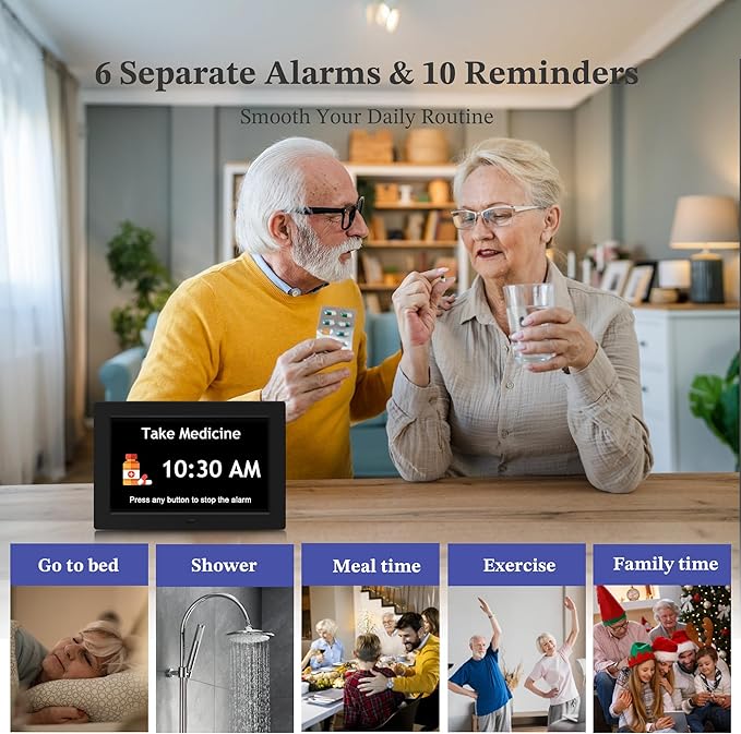 10.1'' Extra Large Digital Clock, 1280*800p HD Display, Dementia Clock For Seniors, Digital Clock With Date, Time, Day Of Week, 10 Reminders & 6 Alarms, Auto Dimming & DST, Remote Control, Black