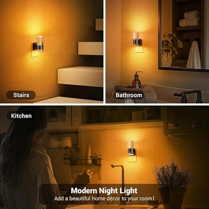 JandCase Night Light, Automatic Night Lights Plug into Wall, 2 Pack Dimmable LED Night Light with Adjustable Brightness, Night Lights Plug in with Auto Light Sensor, Amber for Bathroom Hallway Decor