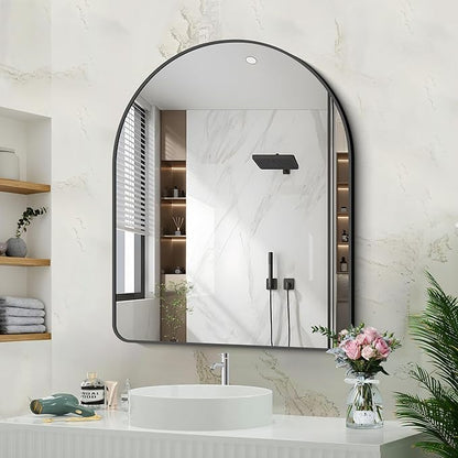 Arched Bathroom Mirror, 30"x36" Black Arched Mirror for Bathroom, Wall Mounted Mirror, Black Vanity Wall Mirror w/Metal Frame for Bedroom, Entryway, Living Room, Hanging or Leaning Against Wall