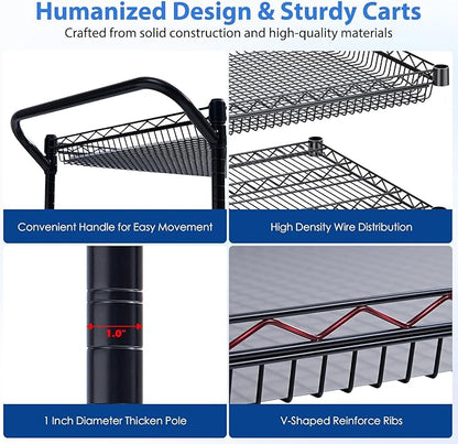 WDT 1350Lbs Capacity Heavy Duty Rolling Utility Cart, Large 3 Tier Rolling Carts with Wheels 24" Dx45 Wx39 H, NSF Commercial Grade Roll Metal Cart, Trolley Serving Cart for Garage, Kitchen, Warehouse