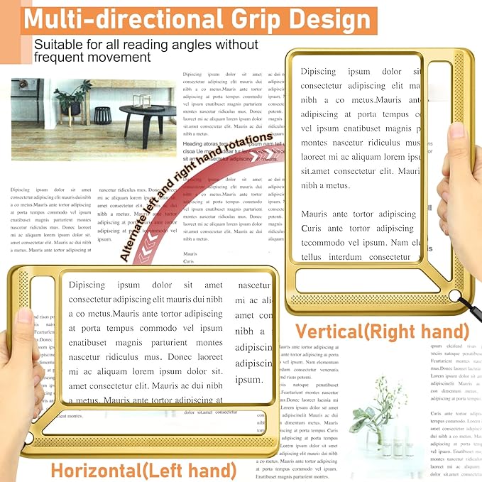 5X Full Page Magnifying Glass for Reading, Lightweight Rectangular Magnifier Provides Large Book Page Viewing Area, Handheld Magnifier for Reading Small Prints for Seniors, Low Vision-Gold
