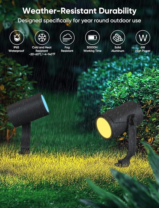 APPECK Smart Outdoor Spot Lights 24W, RGBCW Color Changing Landscape Lights 4 Pack, IP65 Waterproof Low Voltage Landscape Lighting, App/Voice/Remote Control, for Garden Yard Pathway Holiday Decor