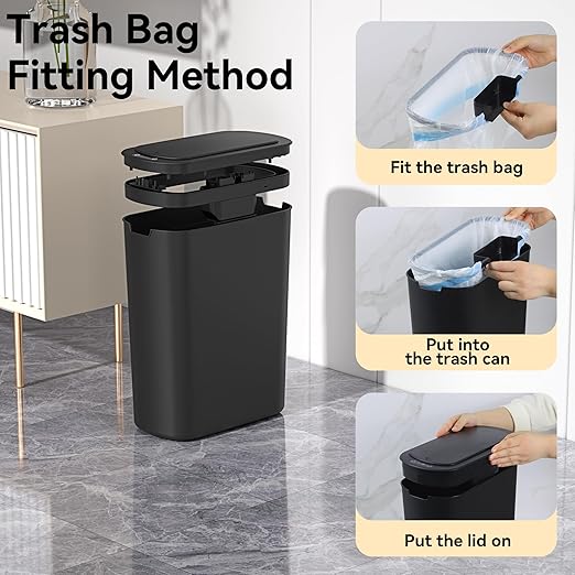 5 Gallon Motion Sensor Bathroom Trash Can Automatic Garbage Cans with Lid Touchless Smart Slim Plastic Trash Bin for Kitchen, Bedroom, Toilet, Office, Living Room